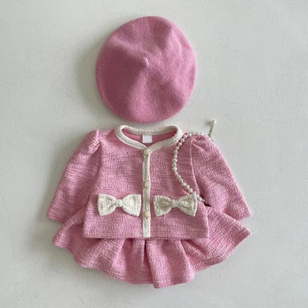 Bowknot cardigan skirt suit ladies versatile cute baby girl