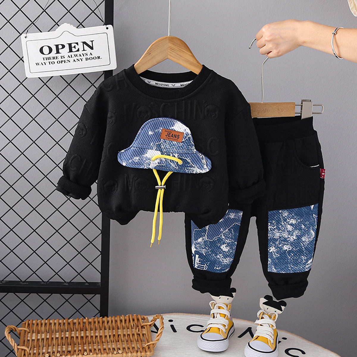 2-Piece Toddler Boy Hat Pattern Design Casual Fashion Autumn Top & Pants