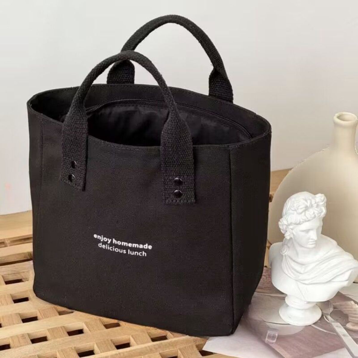 Canvas solid color handbag Japanese style lunch mommy handbag for women