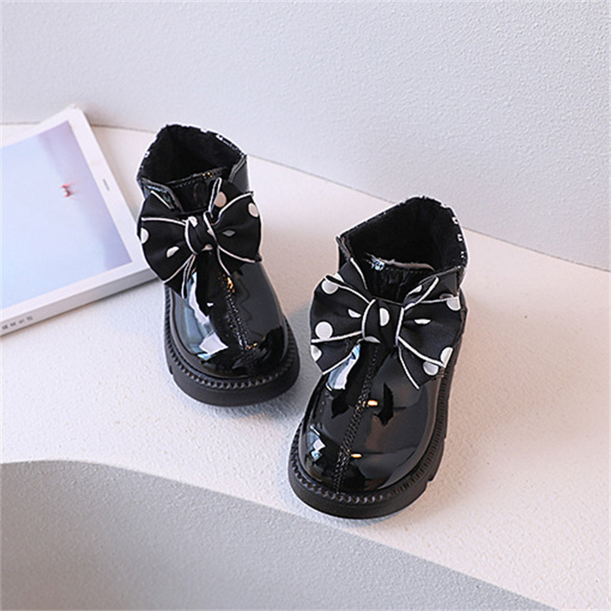 Little girl princess style polka dot bow style warm cotton boots