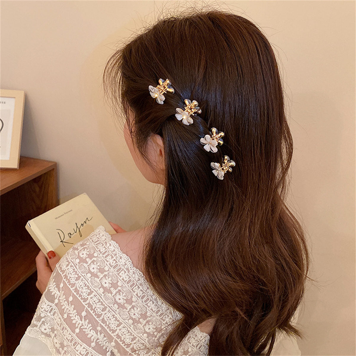 Children's bangs clip crystal flower oblique braided hair clip