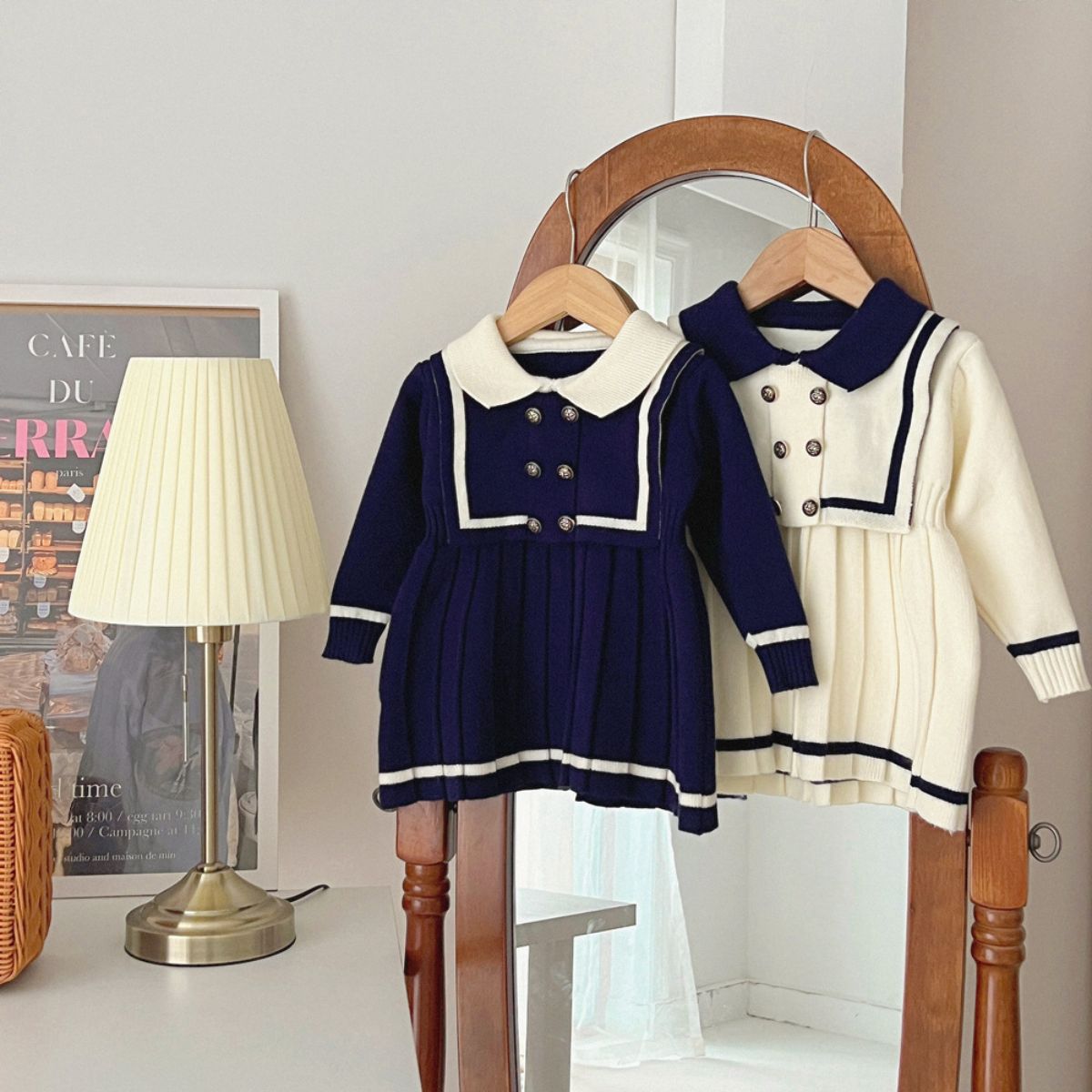 Girls Navy Style Sweater Dress Girls Autumn Dress Children's Clothing Long Sleeve Knitted Pleated Skirt