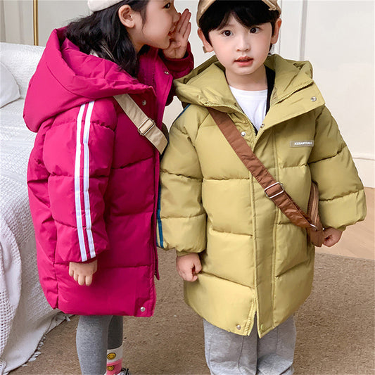 Children's mid-length cotton coat, boys' long thick coat