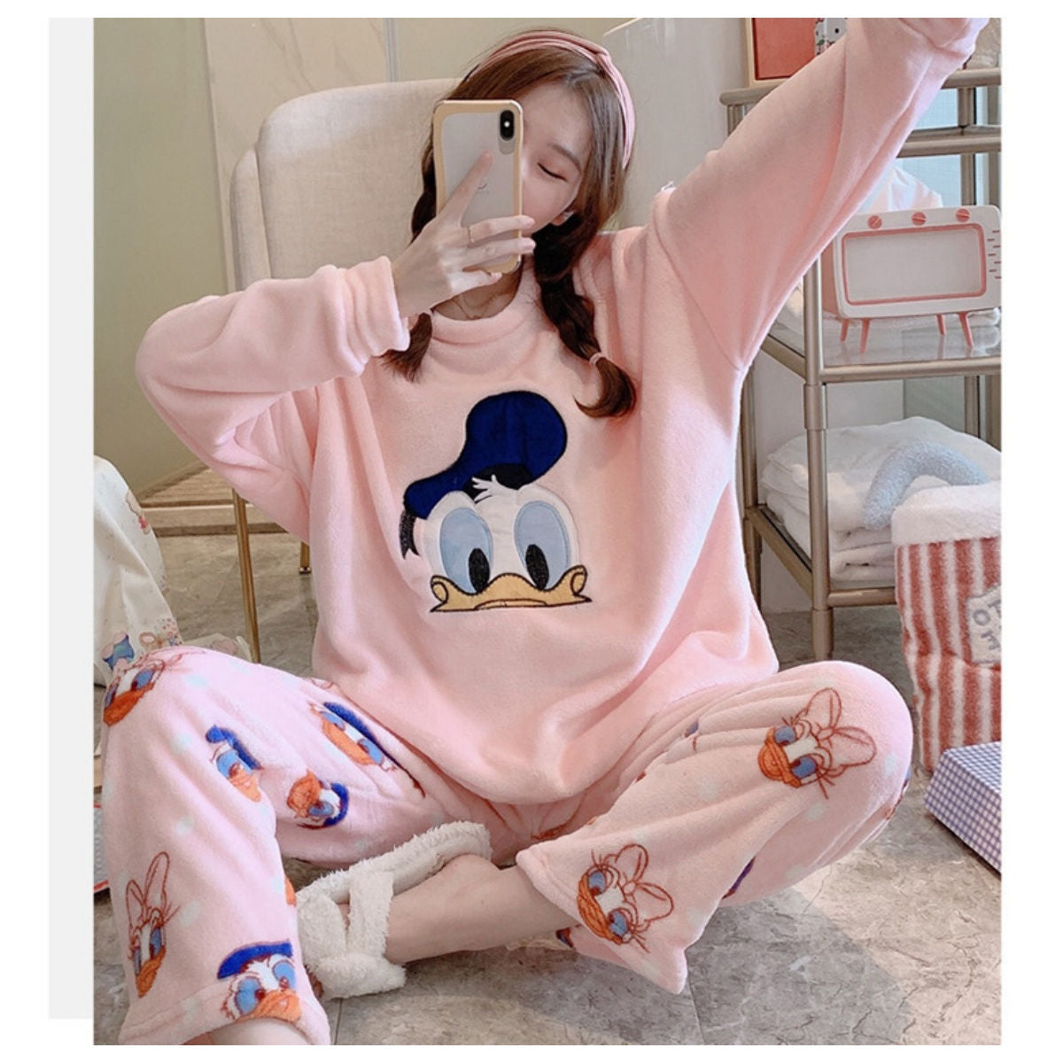 Long-sleeved thickened coral fleece cute autumn and winter home clothes suit