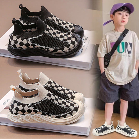 Medium and large boys' plaid casual versatile breathable sports shoes