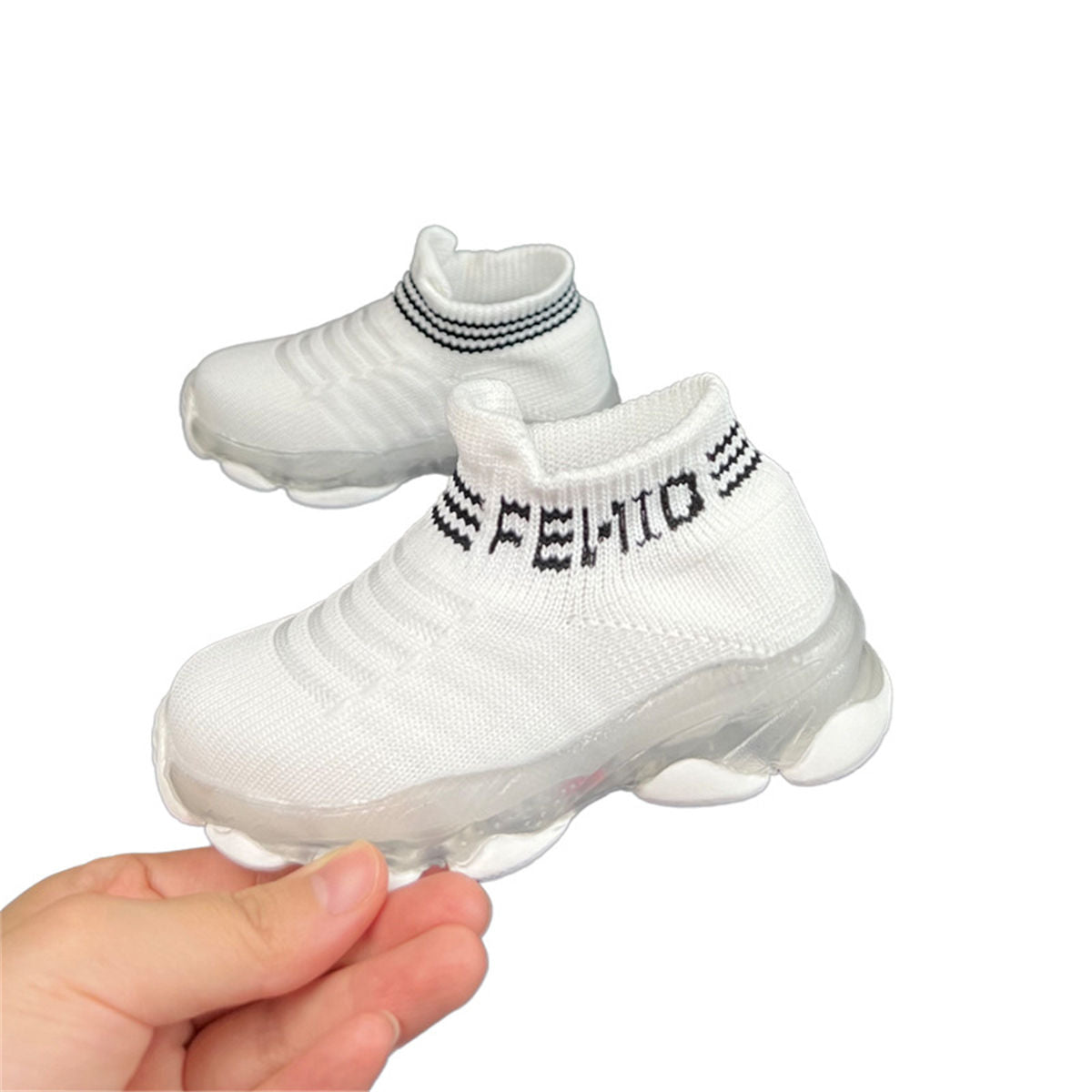 Children's and girls' socks shoes LED light breathable elastic slip-on flying woven sports shoes