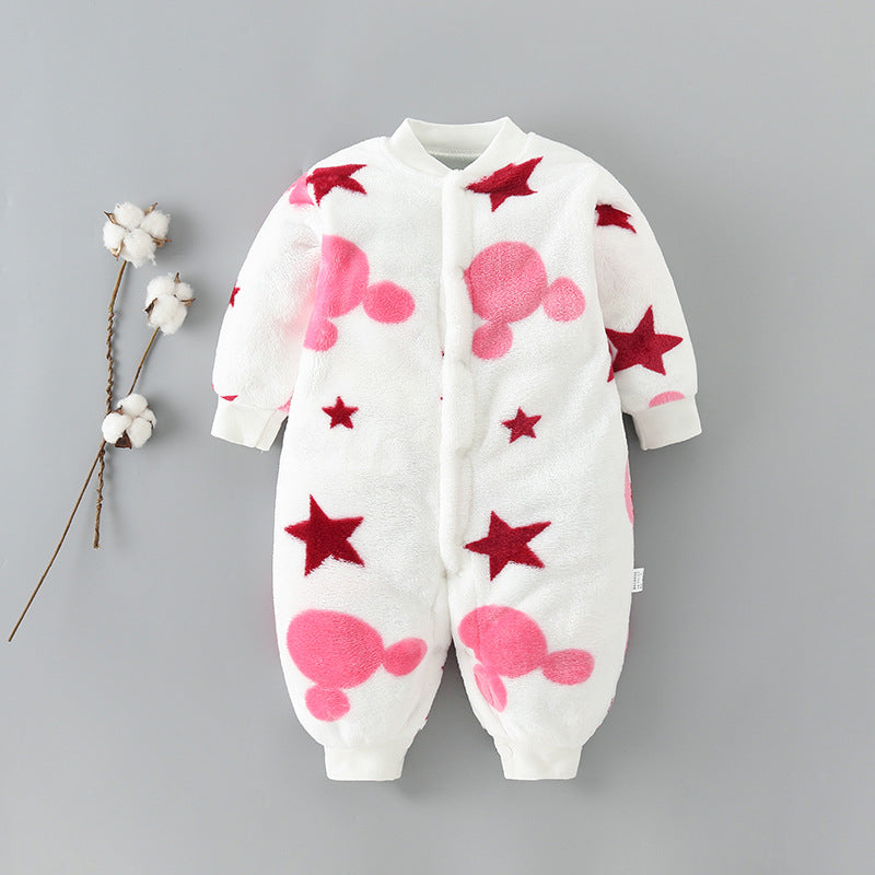 Baby coral fleece flannel warm bodysuit pajamas