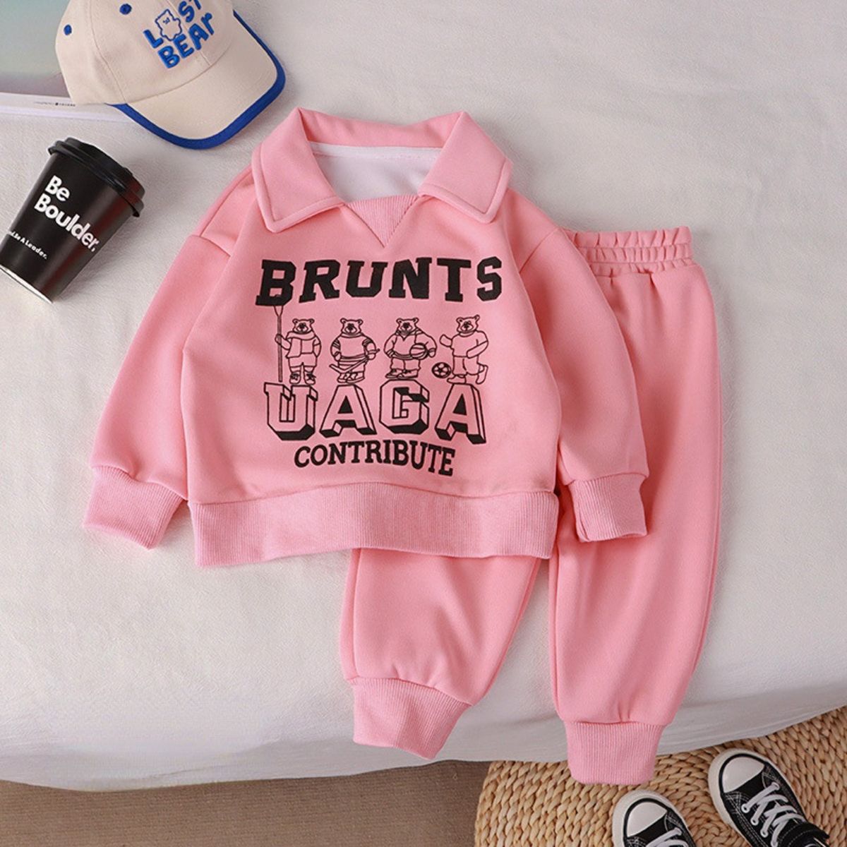 Children's polo shirt sweater suit autumn and winter new boys and girls sports lapel fashion tops children's clothing