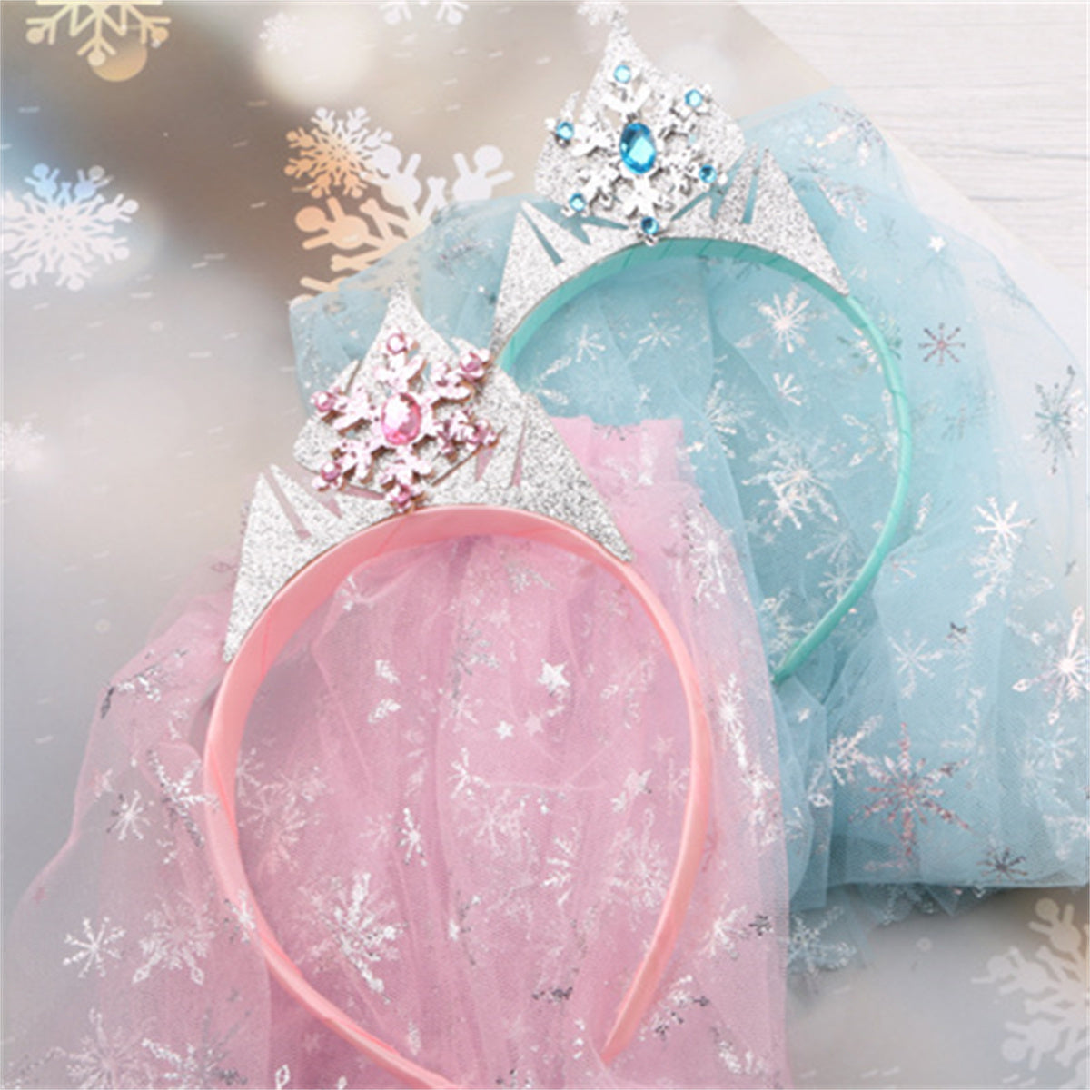 Children's Snow Princess Long Veil Crown Headband