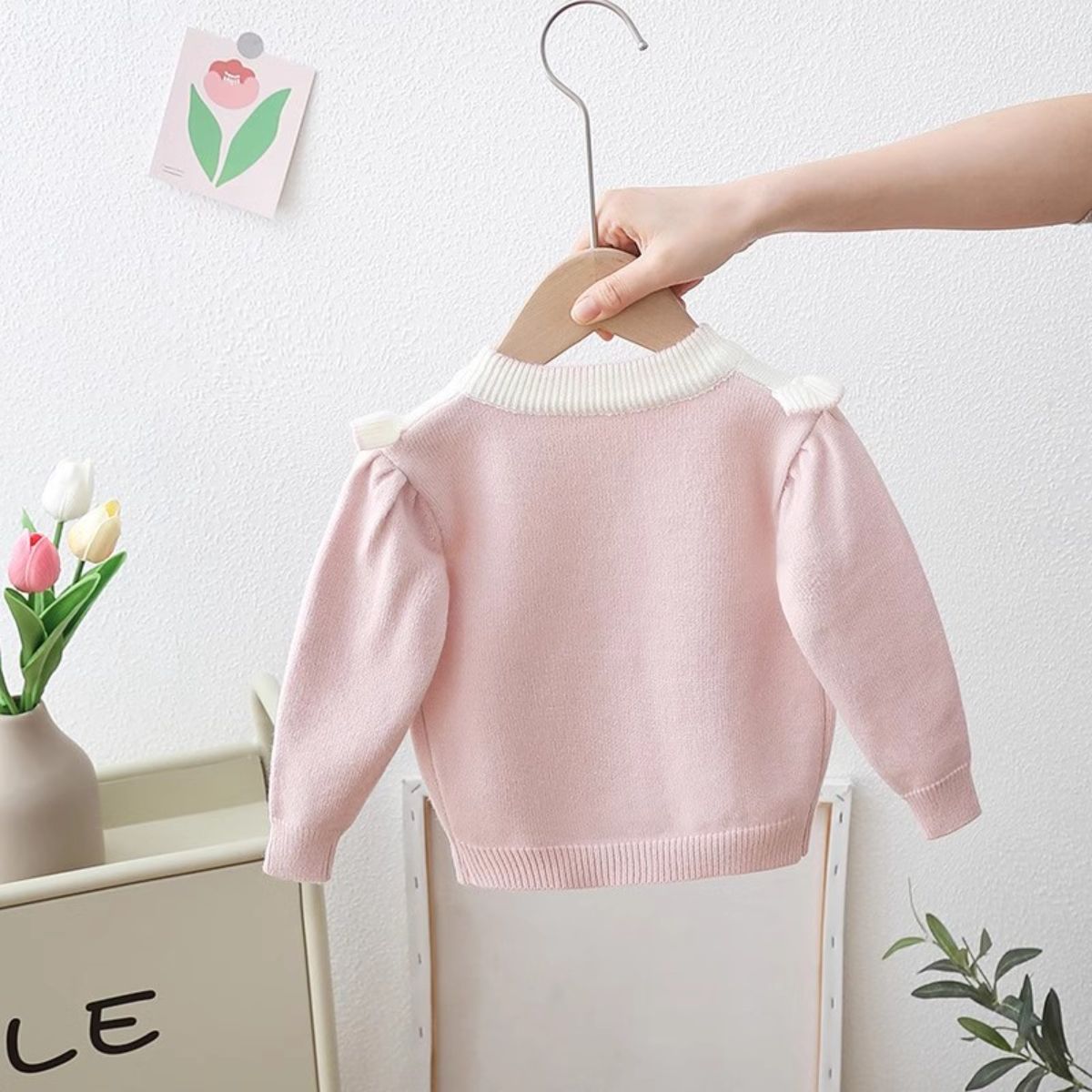 Girls Spring and Autumn Knitted Sweater Jacket Little Princess Sweater Baby Top Girls Autumn Long Sleeve Cardigan