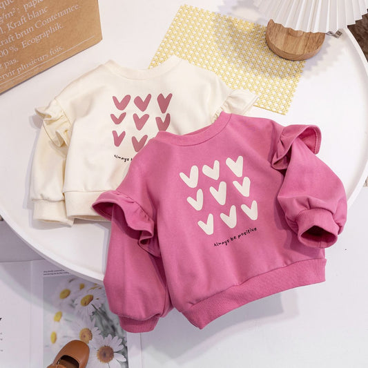 Girls Spring New Tops Cute Baby Girls Casual Pullover Children's Love Round Neck Spring and Autumn