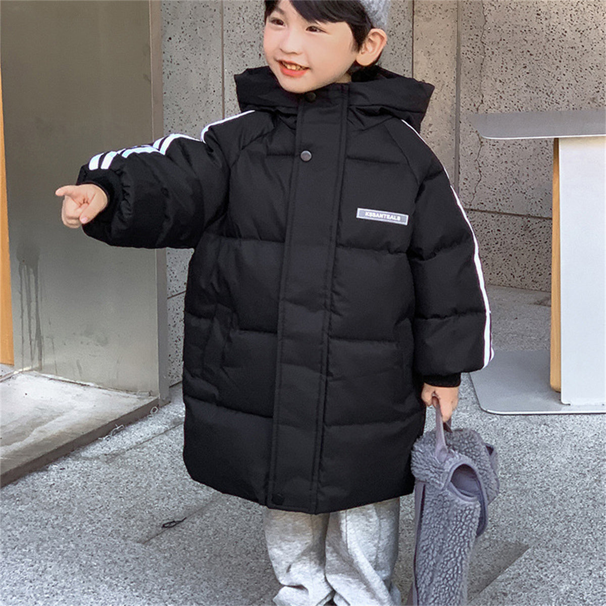 Children's mid-length cotton coat, boys' long thick coat