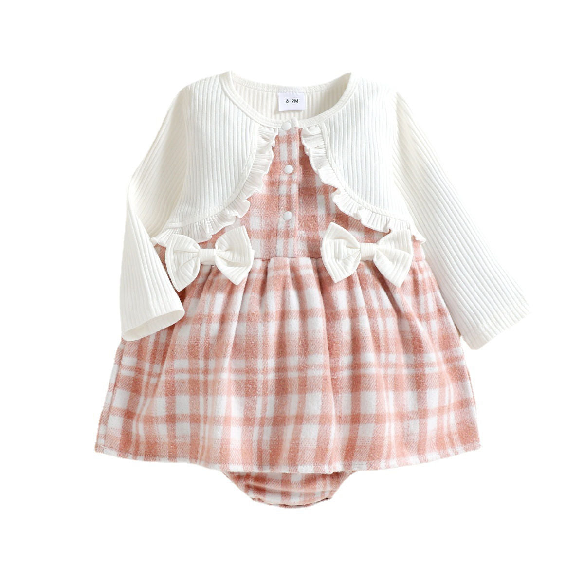 Baby Girl Pink Plaid Bow Triangle Romper