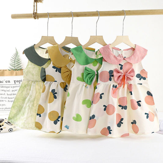 New summer dress cloud cotton princess dress sleeveless girl bow cute dress