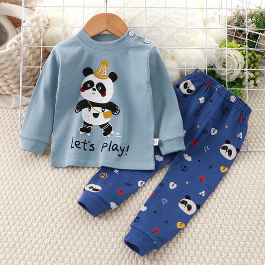 2-piece Toddler Boy Pure Cotton Cartton Animal Pattern Top & Matching Pants