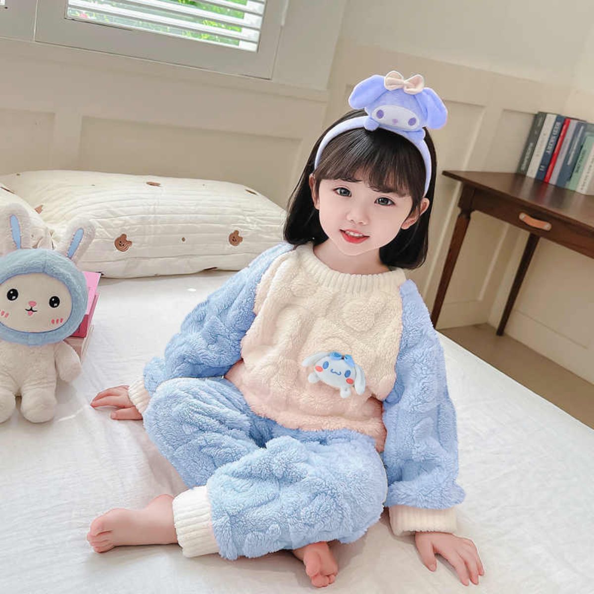 Candy Color Girls Winter Pajamas Flannel Set