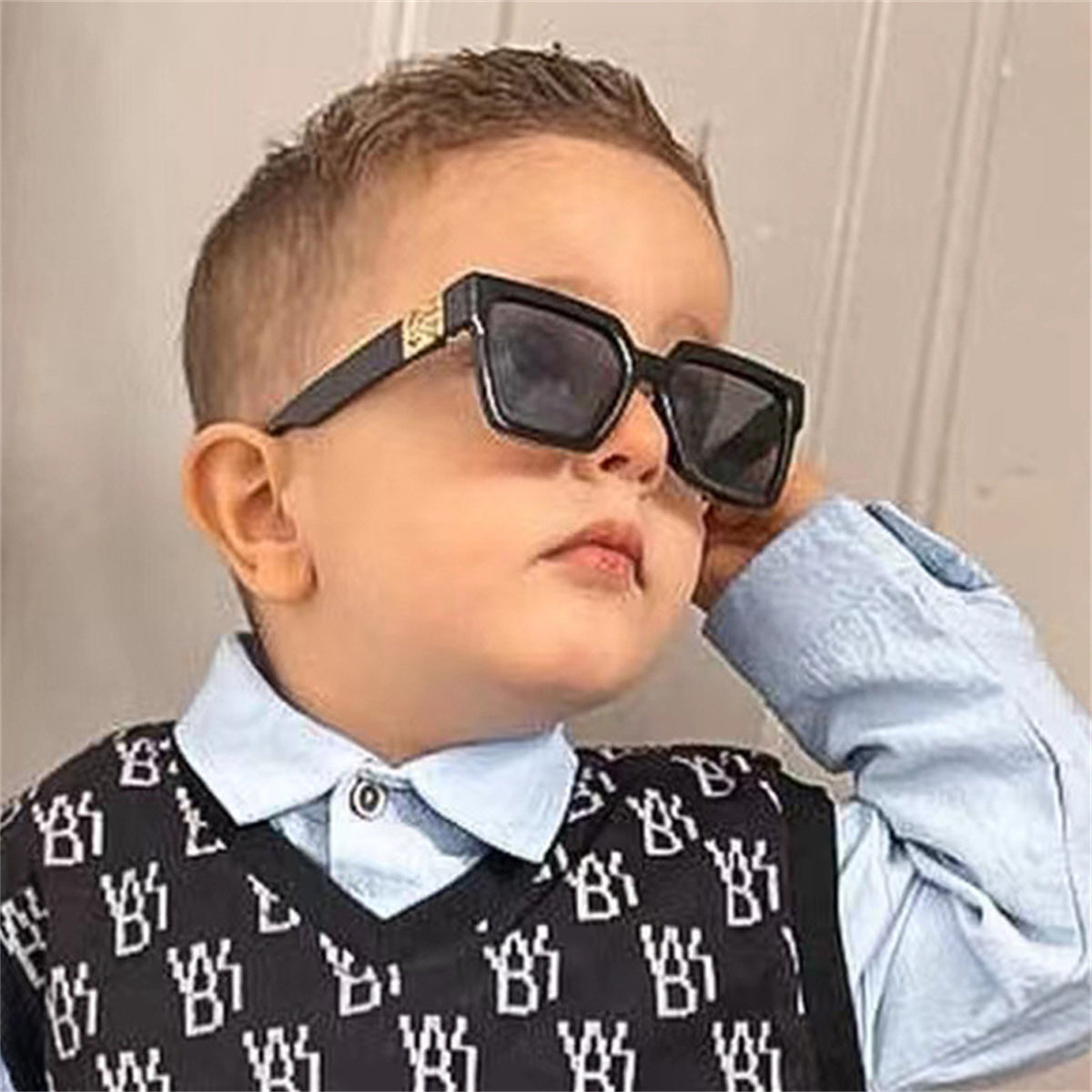 Children's and boys' fashionable retro style square large size UV protection versatile sunglasses