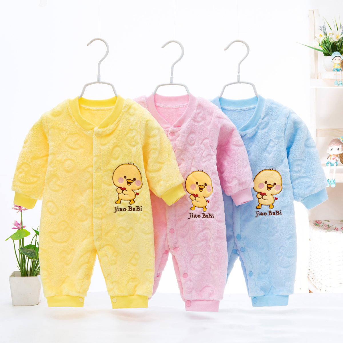 Infant and toddler jumpsuit coral fleece pajamas autumn and winter cute baby baby thick warm romper home crawling clothes