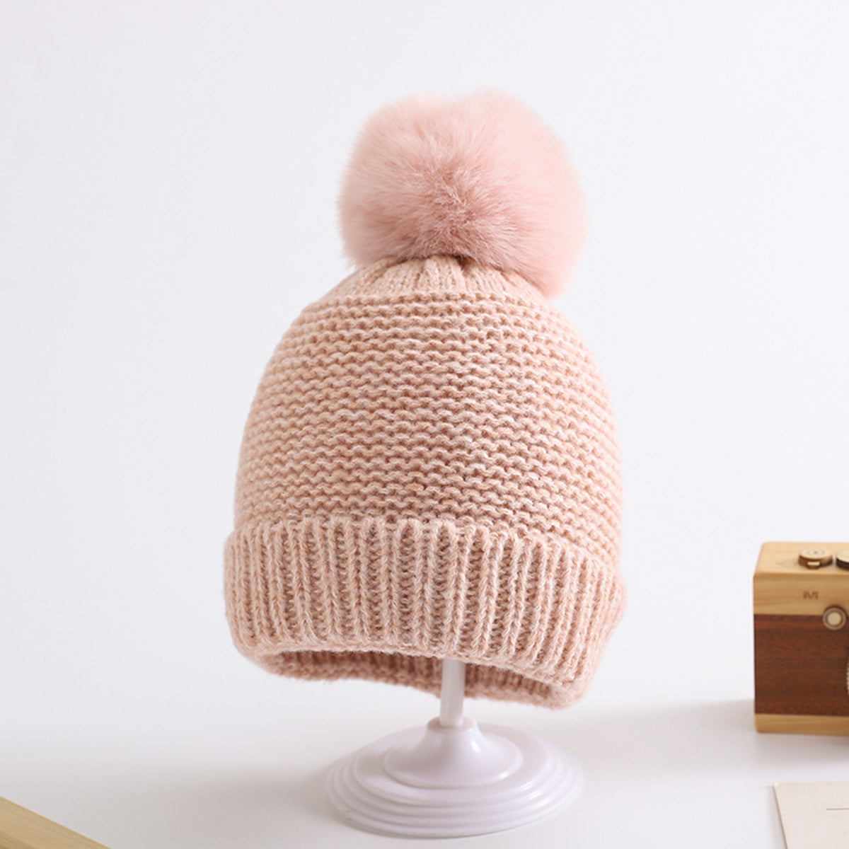 Children's fur ball hat and neck set