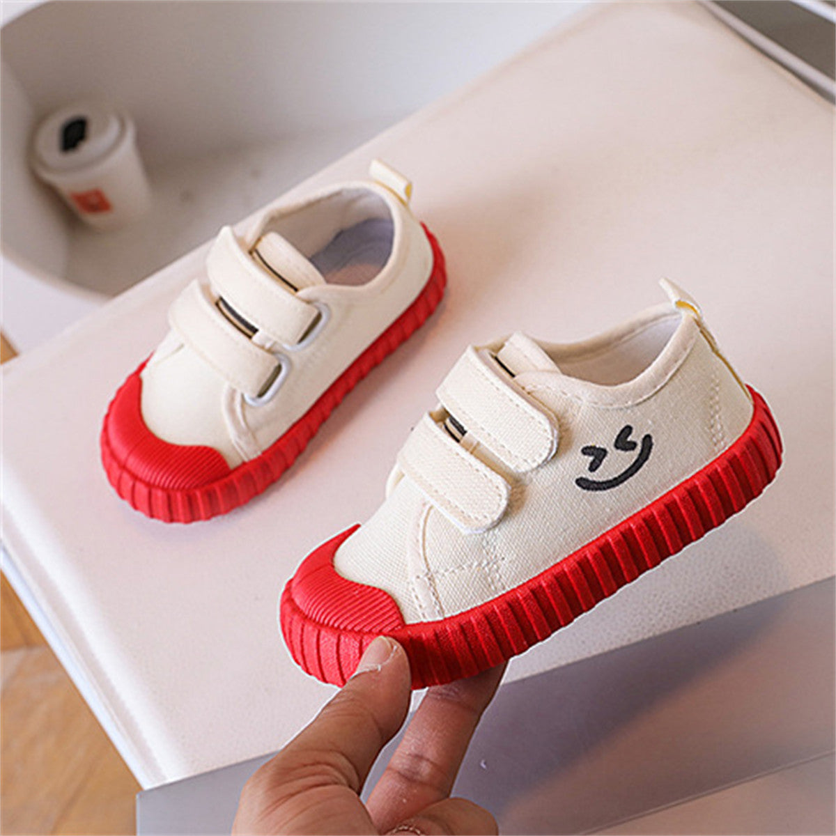 Children's colorful sole smiley face canvas shoes