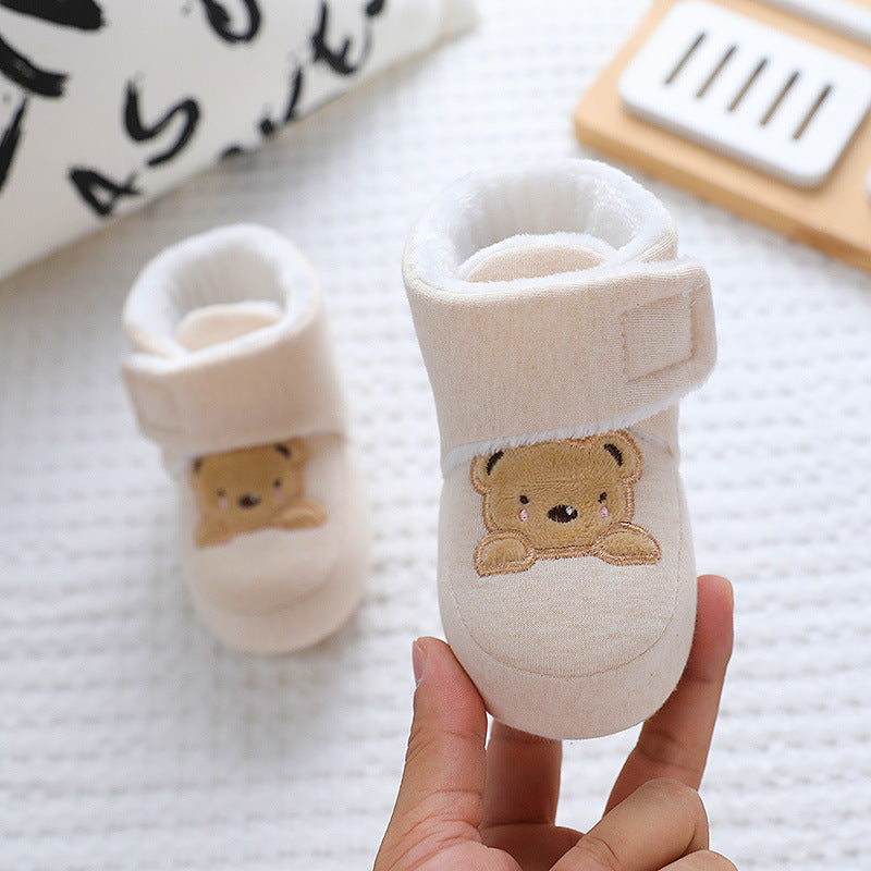 Baby and toddler boys winter cute bear pattern plush warm soft sole cotton shoes