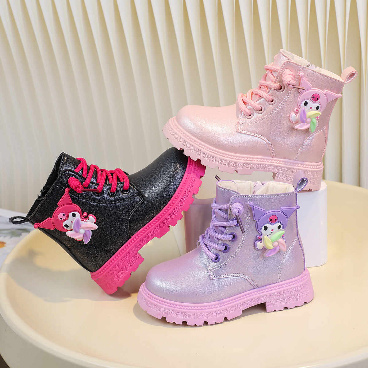 Cute cartoon Sanrio shiny waterproof and non-slip Martin boots for little girls in spring and autumn