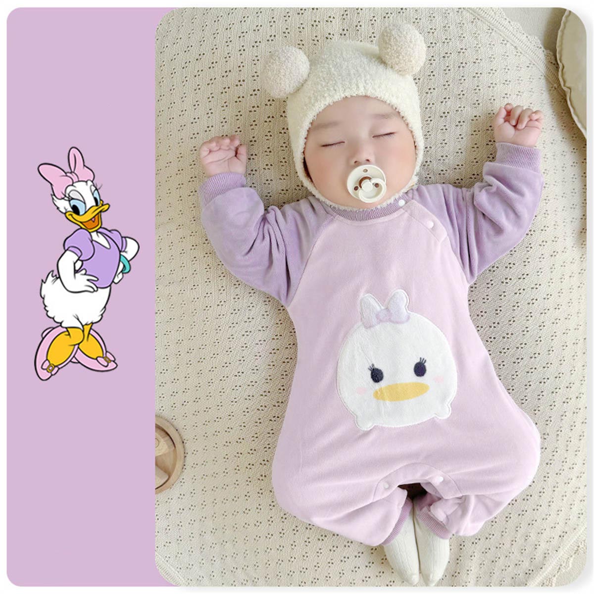 Newborn Autumn and Winter Cartoon Mickey Long Sleeve Australian Plush Romper