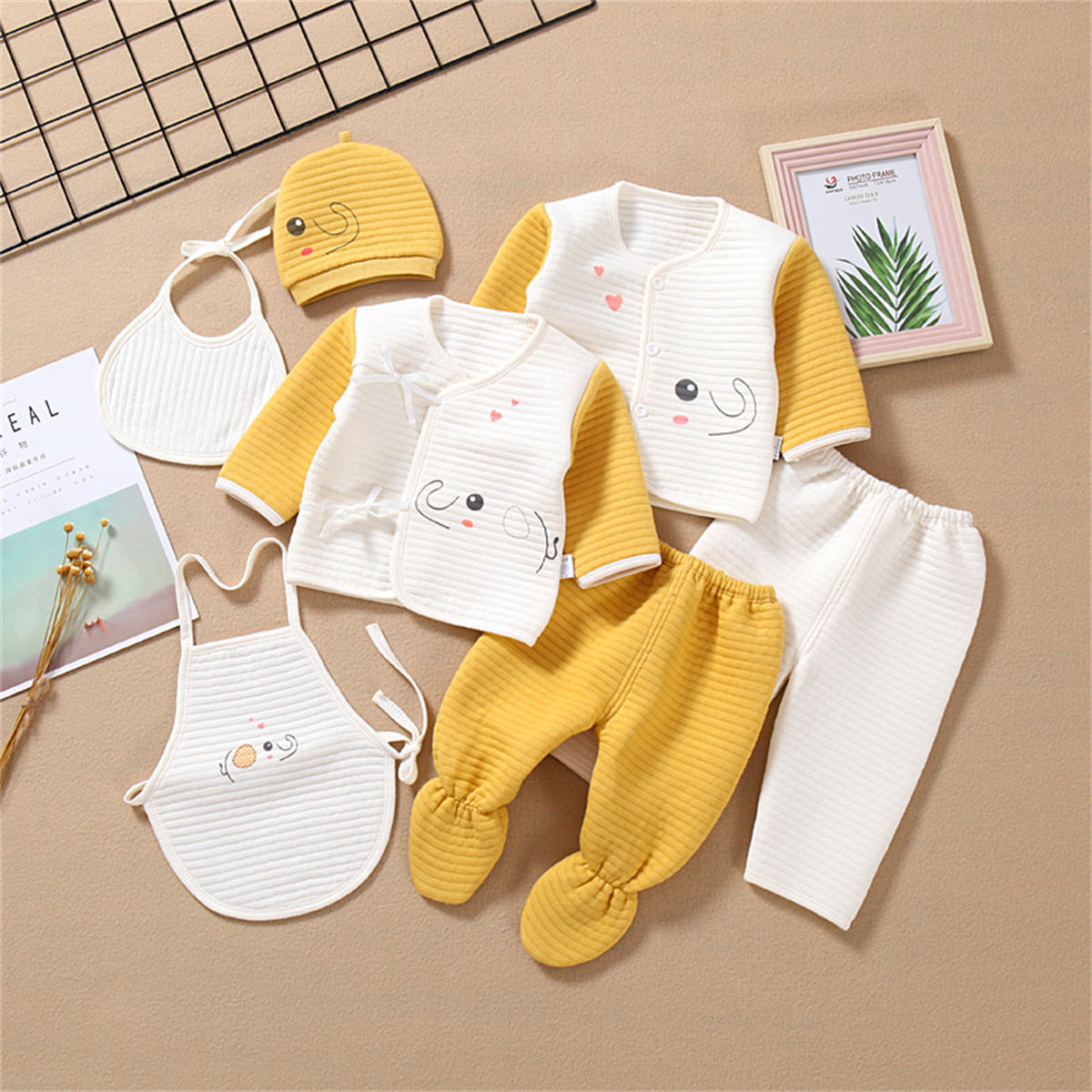 Newborn pure cotton quilted three-layer warm 7-piece suit