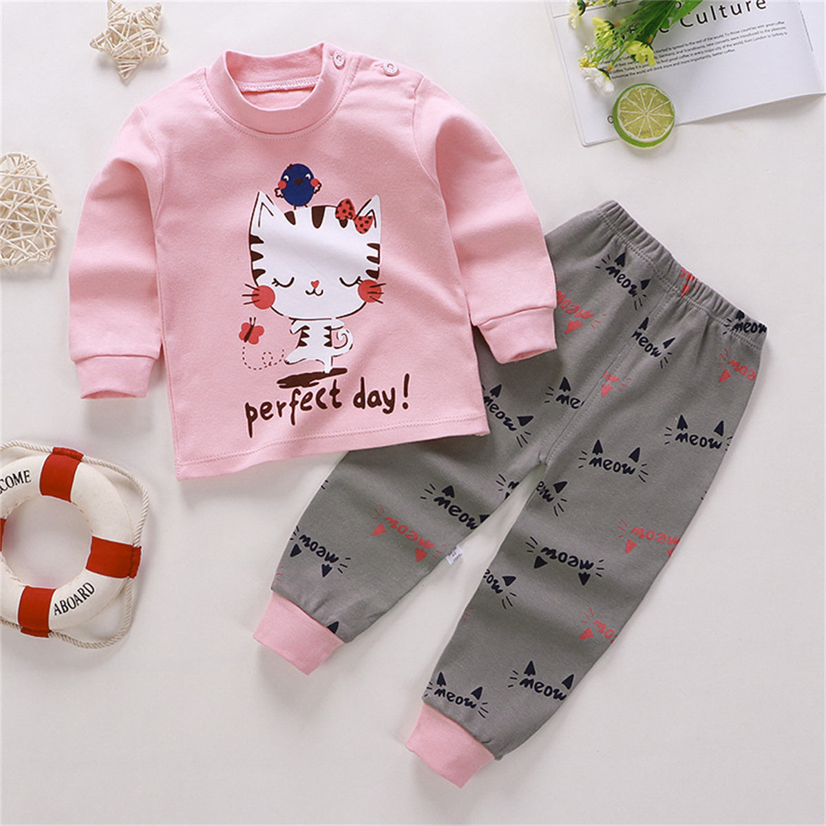 Girls Pink Children Underwear Set Pure Cotton Baby Clothes Home Clothes