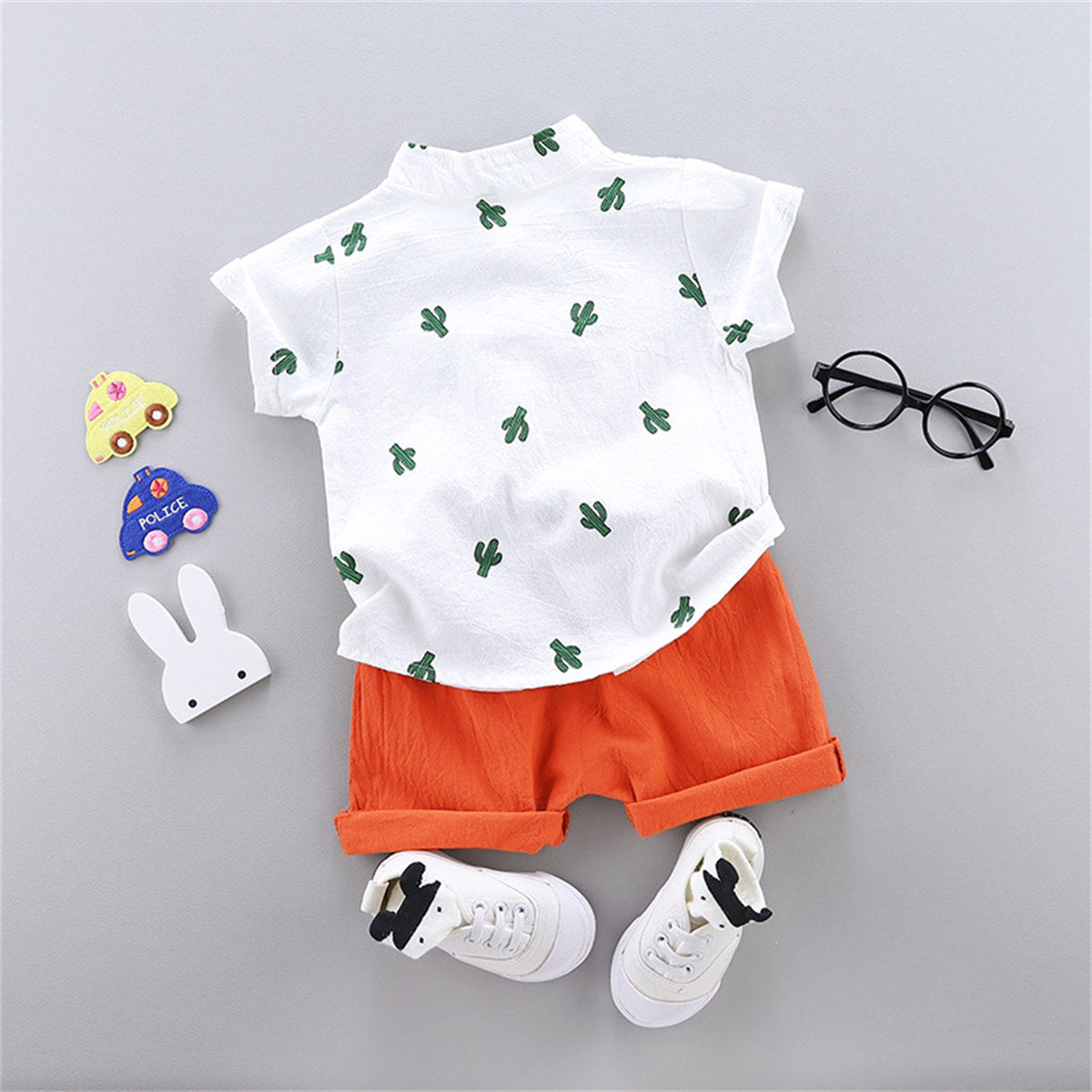 Baby summer fashion beach style full print cactus shirt short sleeve suit