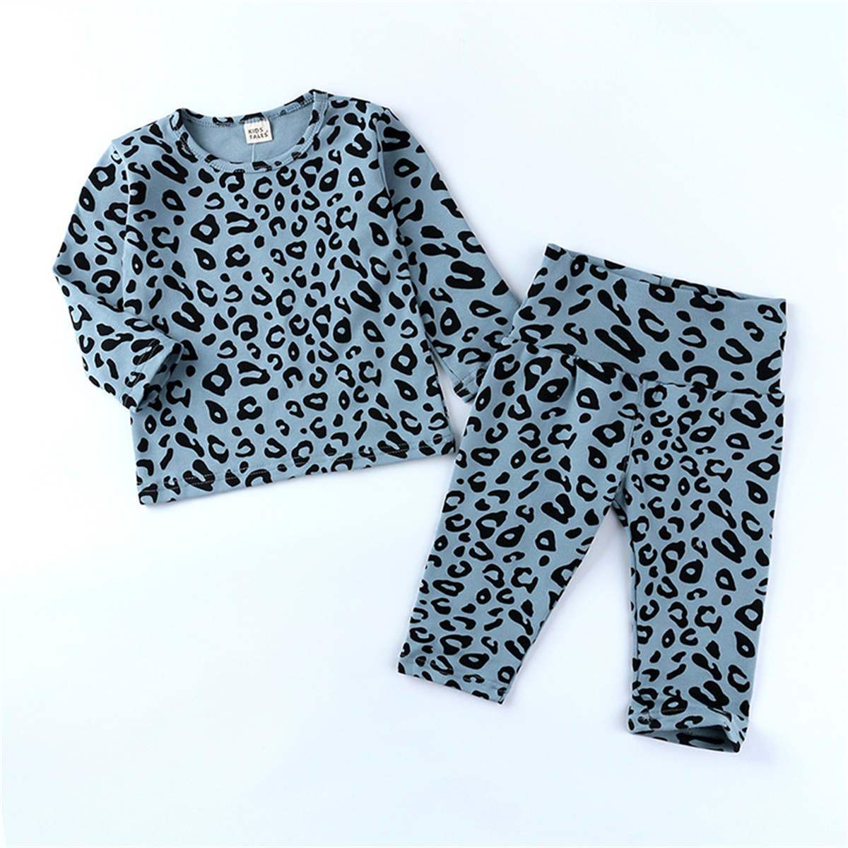 Children&#39;s leopard print stretch pajamas high waist belly protection two-piece set