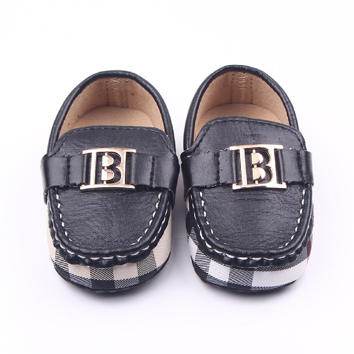 Iron buckle toe shoes B-shaped 0-1 year old boy baby leather shoes soft sole toddler shoes D1737