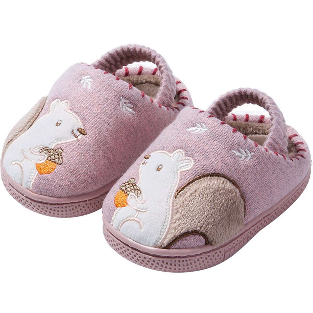 Children's and boys' autumn and winter cute squirrel print warm elastic ankle-capped cotton slippers