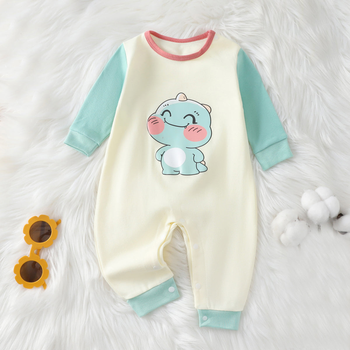 Baby spring and autumn cartoon romper long sleeve long pants romper