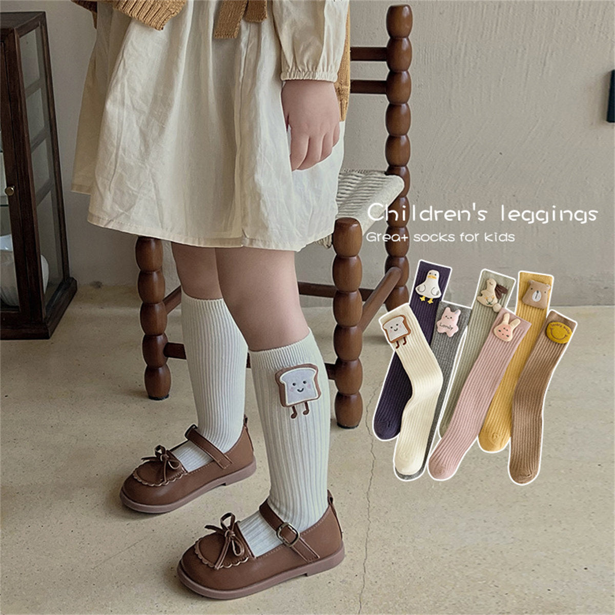 Children's cute doll pattern cute cartoon style calf socks mid-tube socks