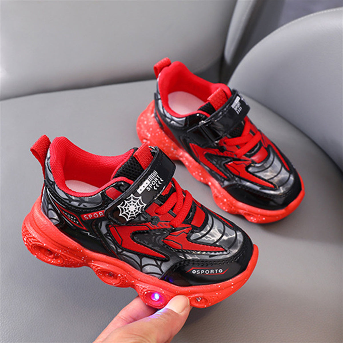 Children's LED spider web luminous sports shoes