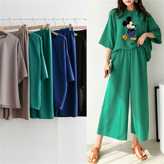 2PCS short-sleeved wide-leg pants sports suit