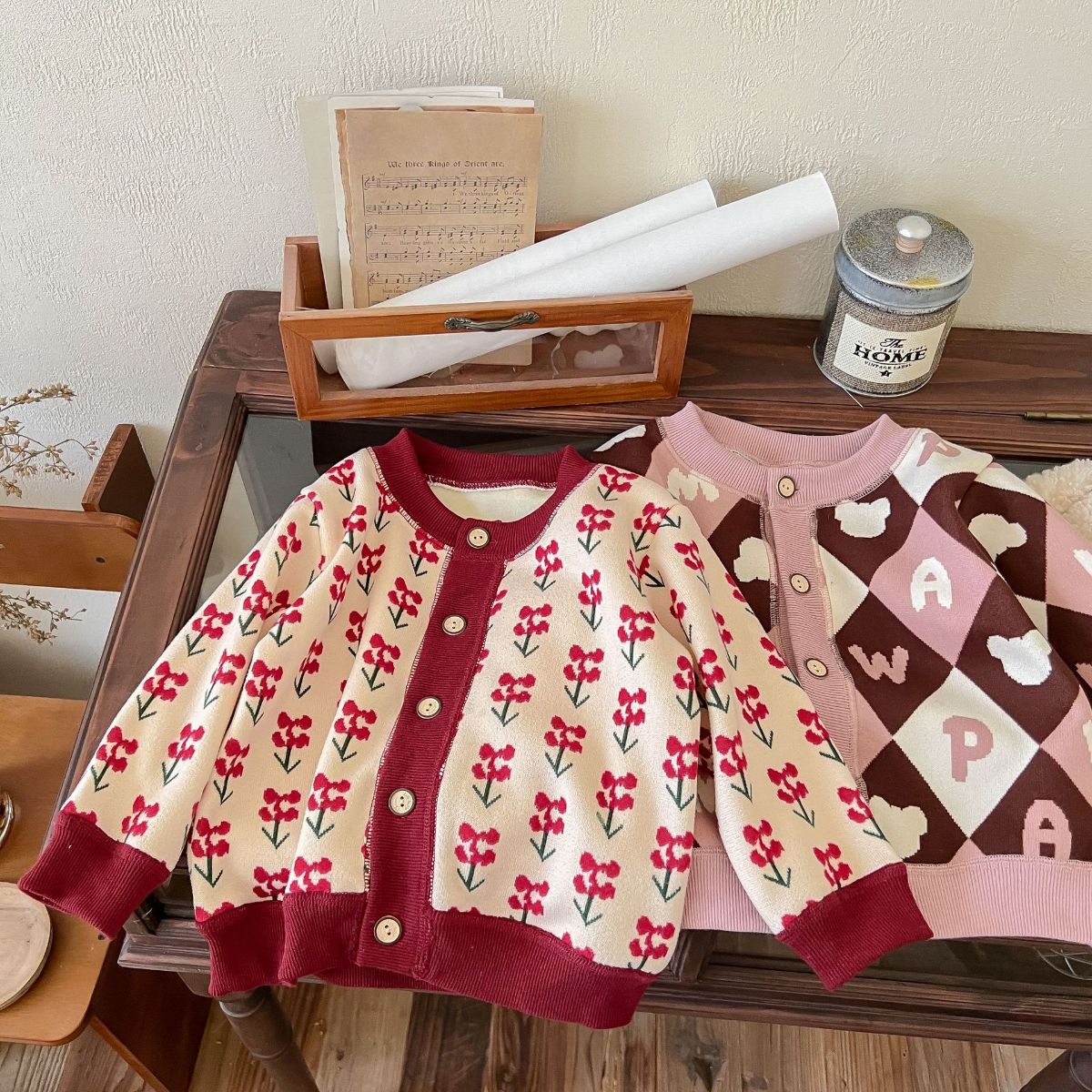 New autumn and winter all-match children's knitted jackets for boys and girls, warm cardigans for babies, thick outer wear