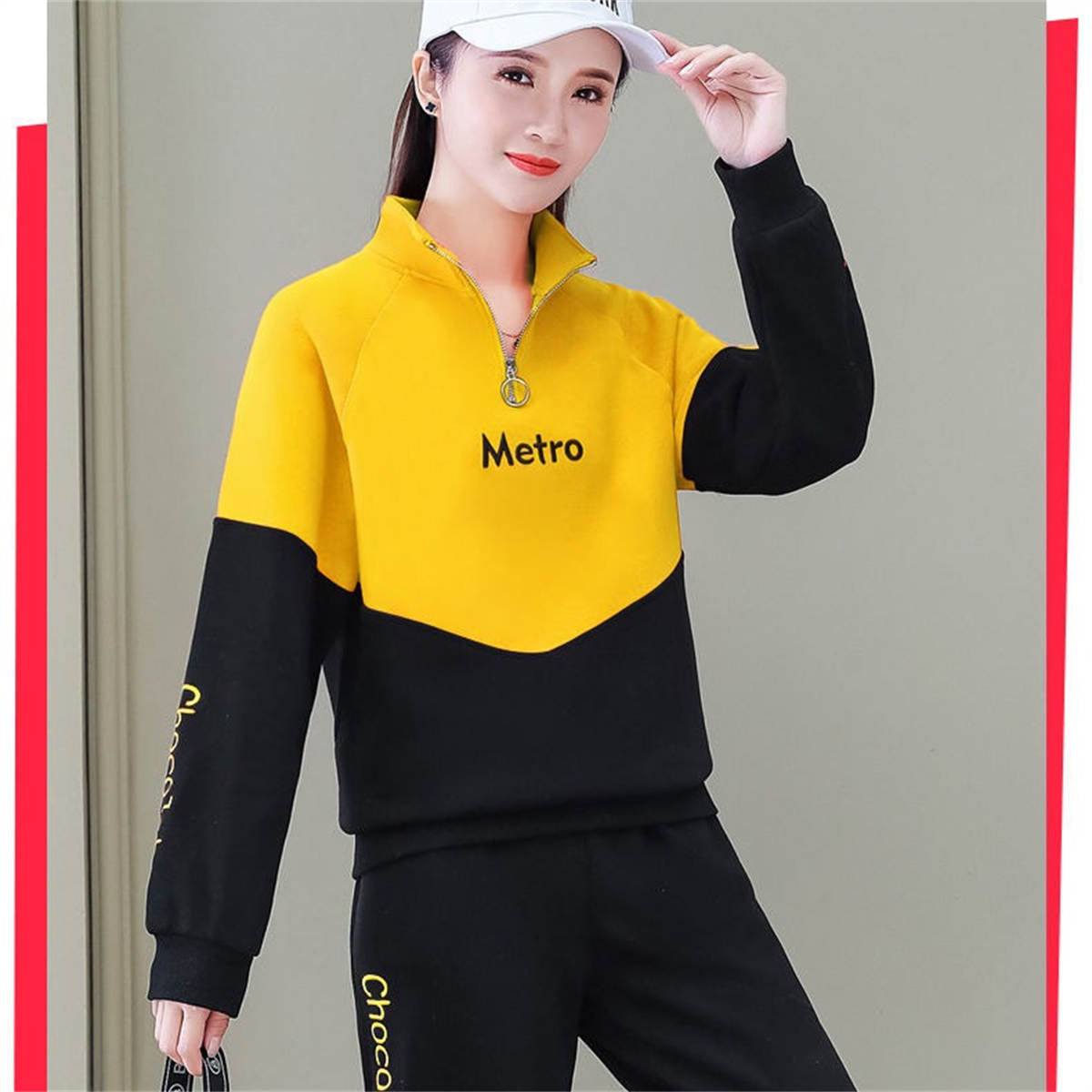 Women's sports large size stand collar sweatshirt suit