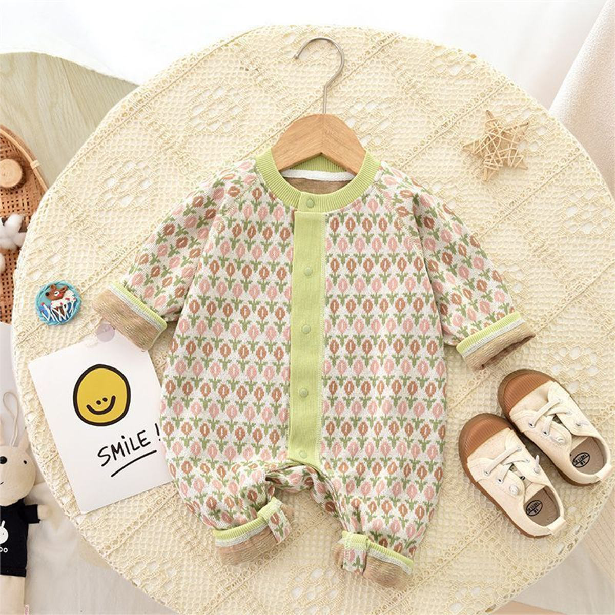 baby spring and autumn knitted sweater long sleeve romper