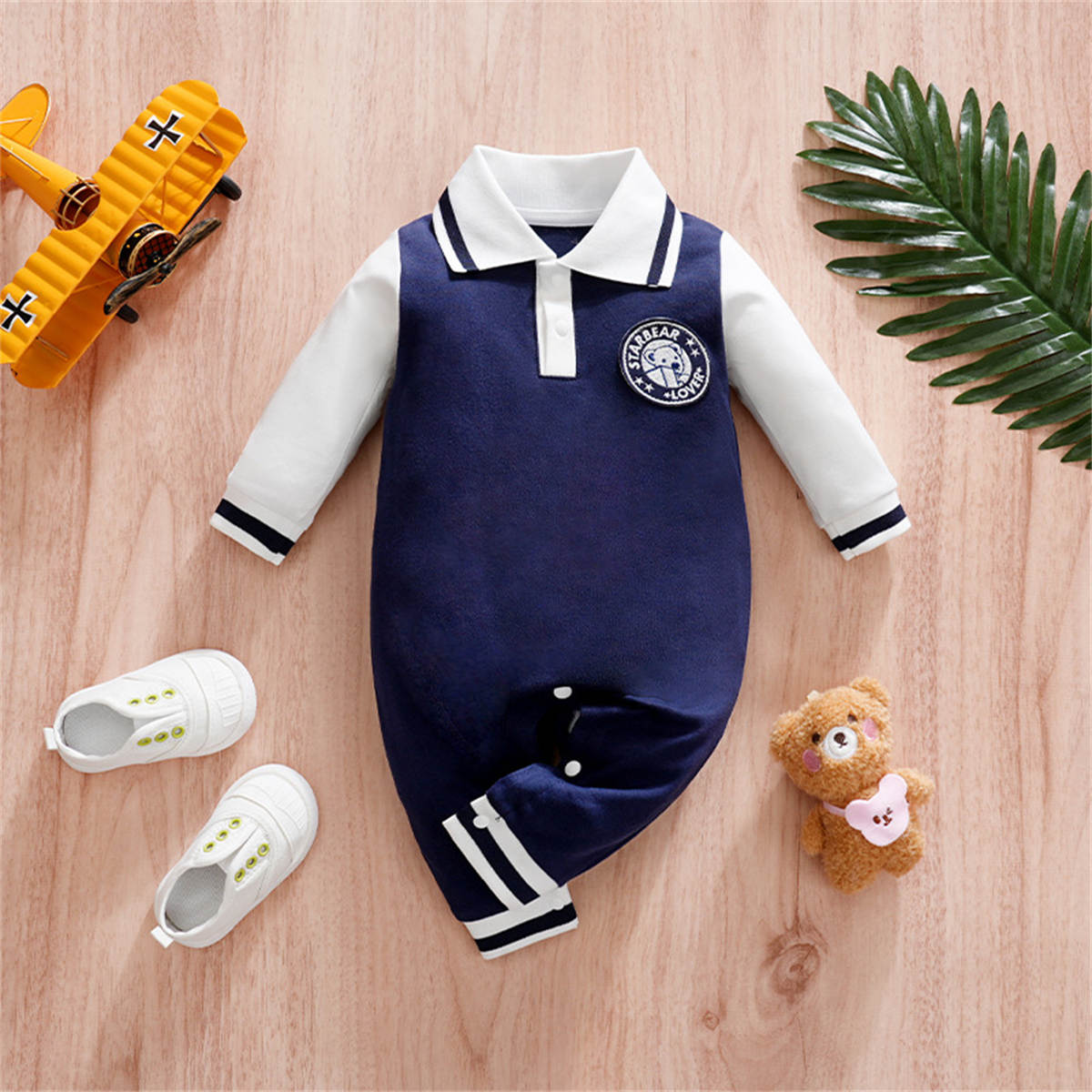 Boys' preppy style polo shirt autumn and winter pure cotton romper