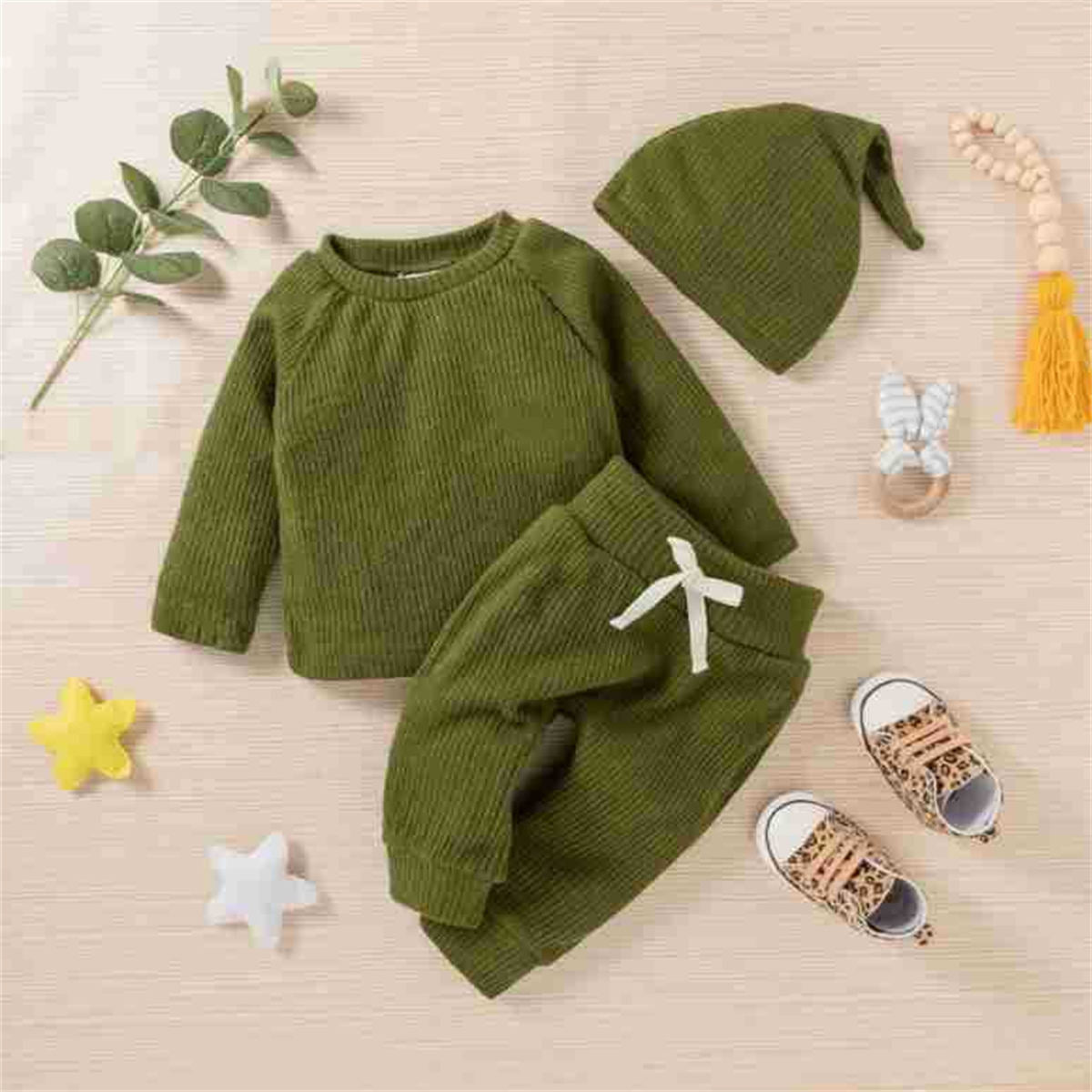 Infant and toddler knitted jacquard solid color three-piece sweatshirt children's clothing