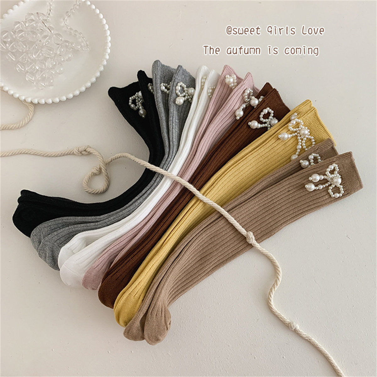 Children's Temperament Pearl Sweet Lady Style Boneless Middle Socks