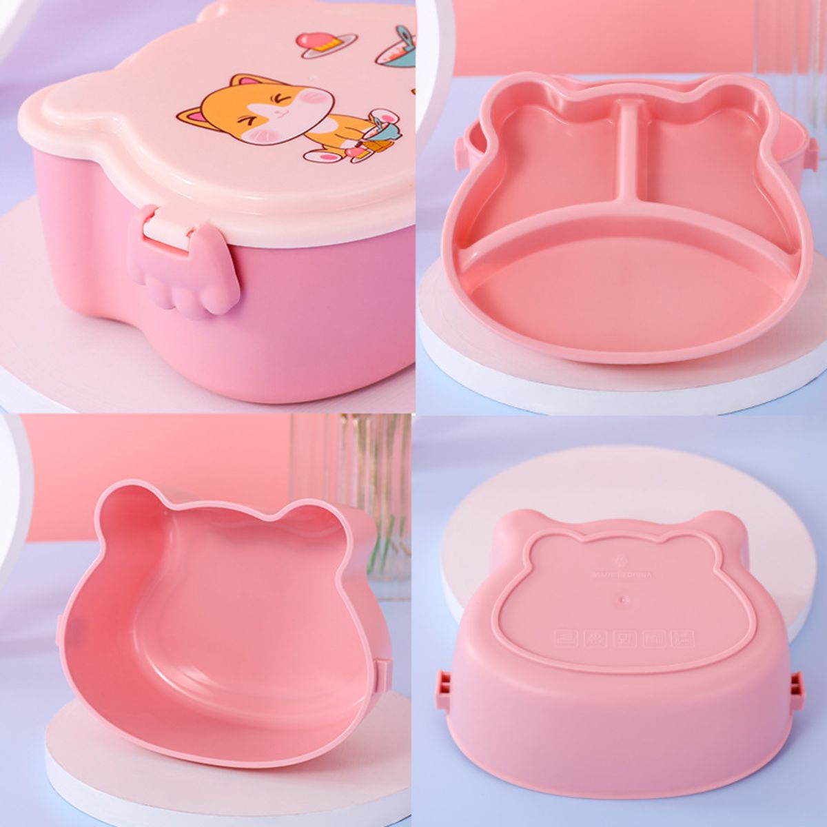 Cute cat double layer cartoon lunch box heatable lunch box