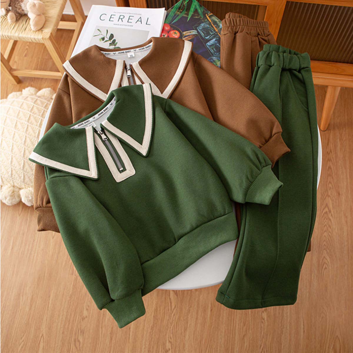 New autumn style little girl casual two-piece suit for girls fashionable bell-bottom pants and sweatshirt suit