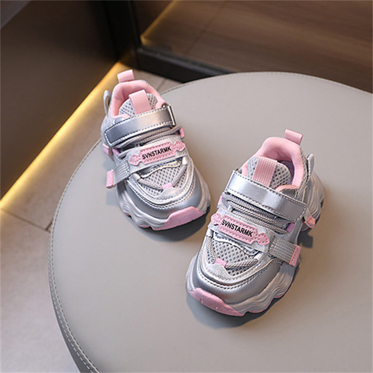 Girls' silver pink shiny temperament soft sole breathable and comfortable sports shoes