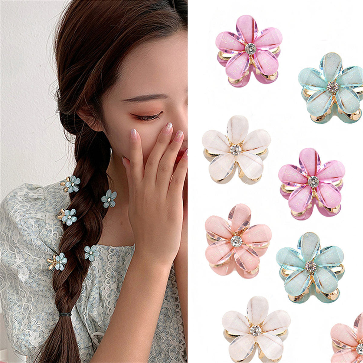 Children's bangs clip crystal flower oblique braided hair clip