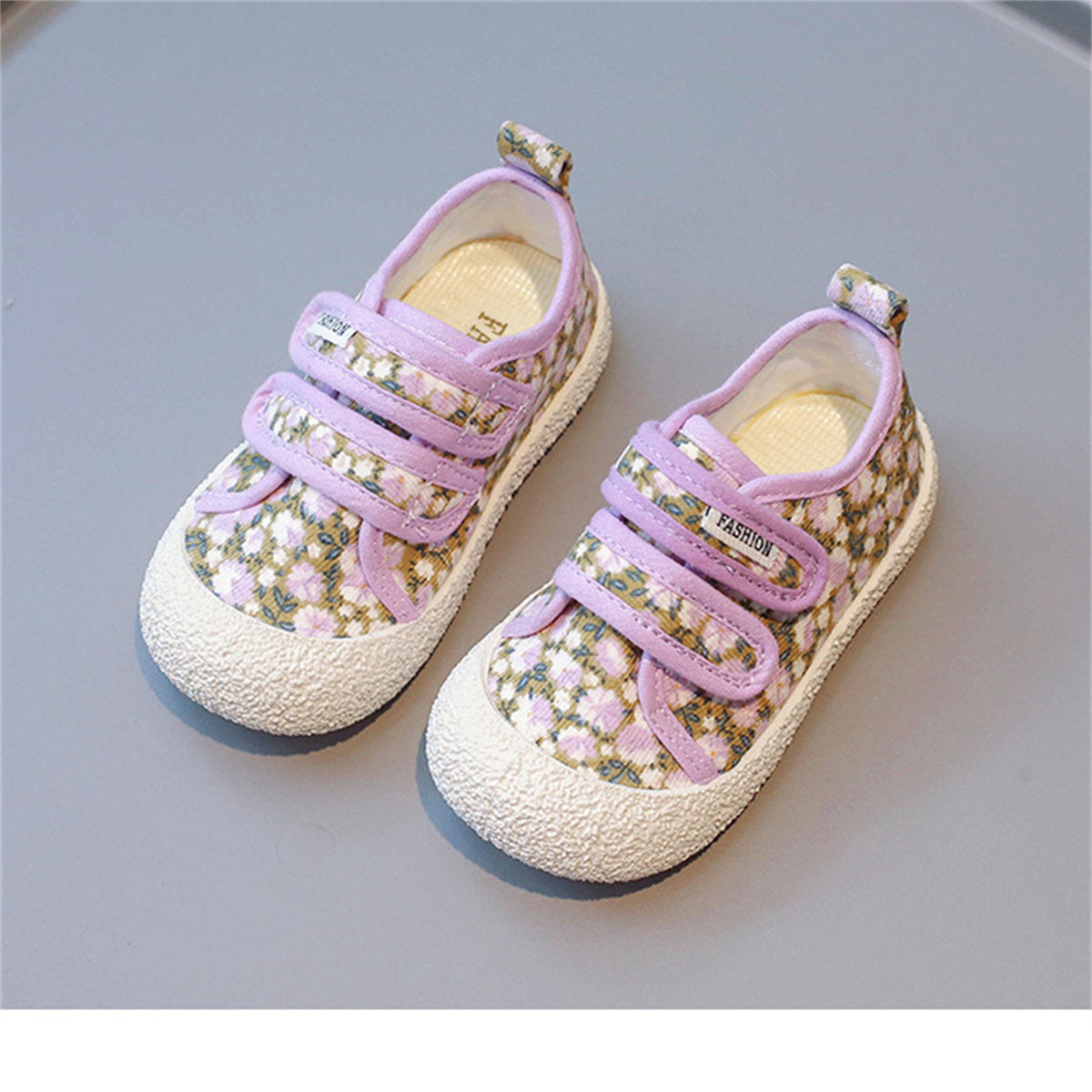 Children's and girls' cute casual style floral Velcro soft sole non-stuffy low-top canvas shoes