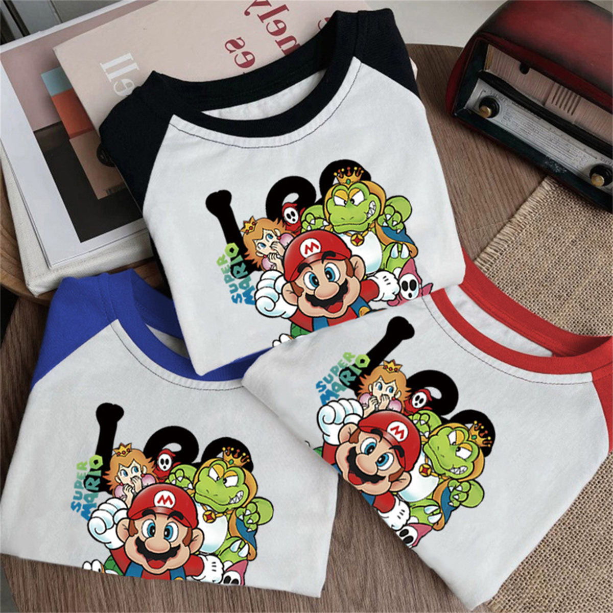 Baby cotton long sleeve t-shirt cute Mario bottoming shirt