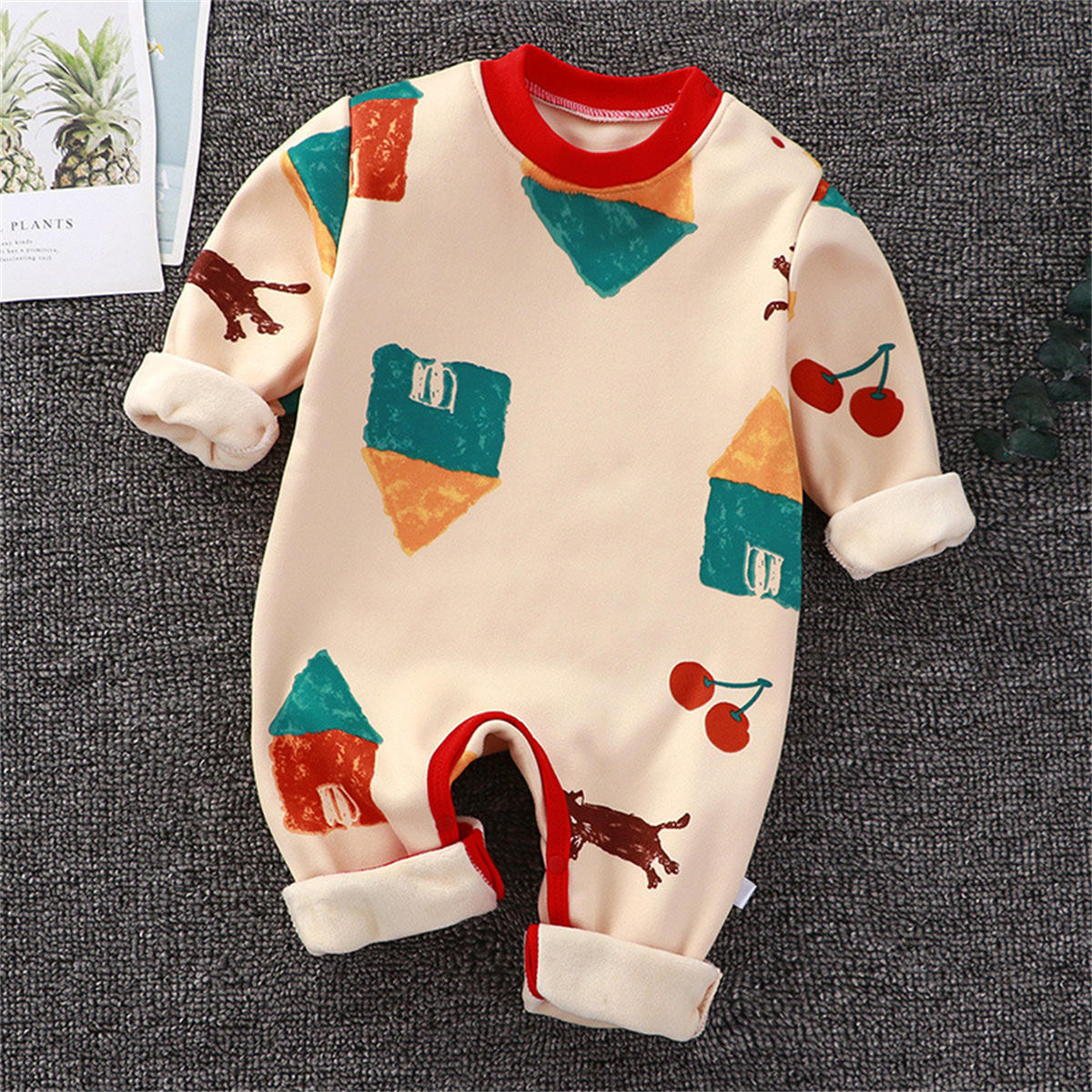 Baby jumpsuit autumn and winter warm suit newborn clothes plus fleece romper